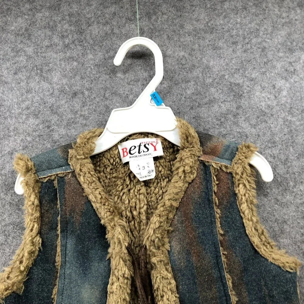Vintage Betsy Italy Kids 3T Faux Suede Sherpa Vest Boho‎ Earthy Western